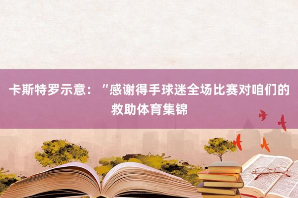 卡斯特罗示意：“感谢得手球迷全场比赛对咱们的救助体育集锦