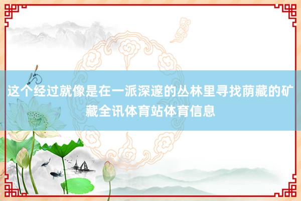 这个经过就像是在一派深邃的丛林里寻找荫藏的矿藏全讯体育站体育信息